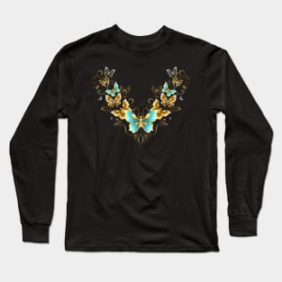 Symmetrical Pattern of Golden Butterflies ( Gold butterflies ) Long Sleeve T-Shirt